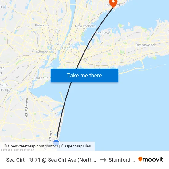 Sea Girt - Rt 71 @ Sea Girt Ave (Northbound) to Stamford, CT map
