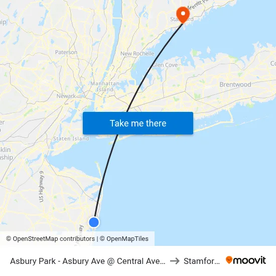 Asbury Park - Asbury Ave @ Central Ave (Northbound) to Stamford, CT map