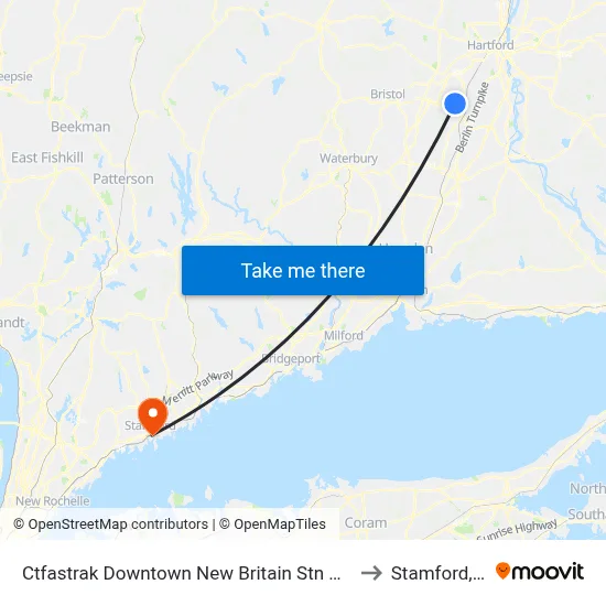 Ctfastrak Downtown New Britain Stn @ Bay B to Stamford, CT map