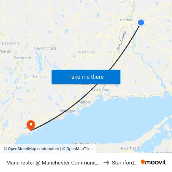 Manchester @ Manchester Community College to Stamford, CT map
