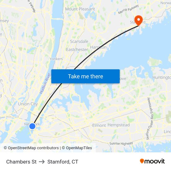 Chambers St to Stamford, CT map