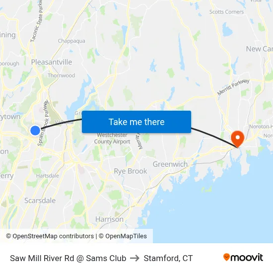 Saw Mill River Rd @ Sams Club to Stamford, CT map