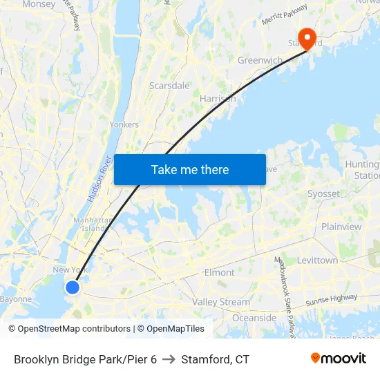 Brooklyn Bridge Park/Pier 6 to Stamford, CT map