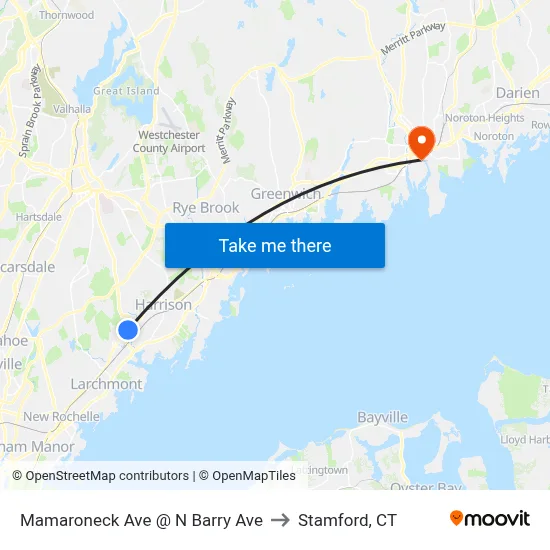 Mamaroneck Ave @ N Barry Ave to Stamford, CT map