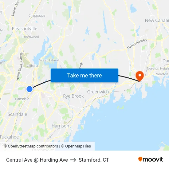 Central Ave @ Harding Ave to Stamford, CT map