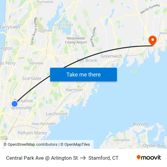 Central Park Ave @ Arlington St to Stamford, CT map