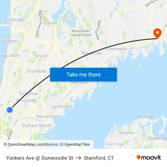 Yonkers Ave @ Dunwoodie St to Stamford, CT map