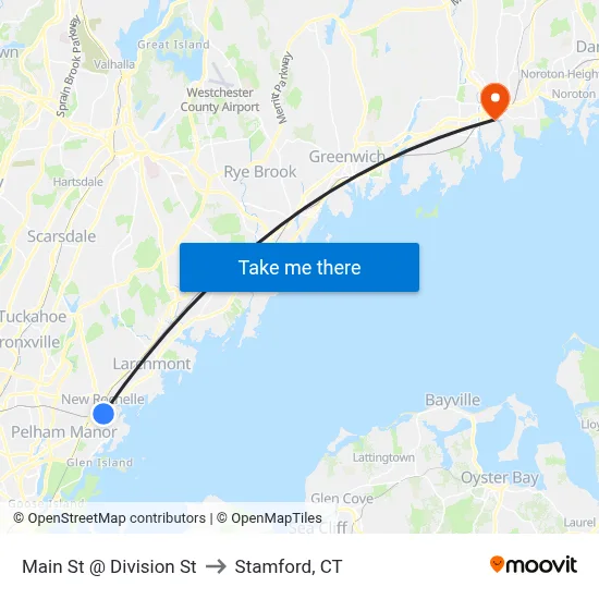 Main St @ Division St to Stamford, CT map