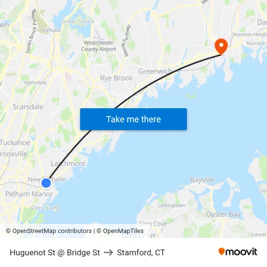 Huguenot St @ Bridge St to Stamford, CT map