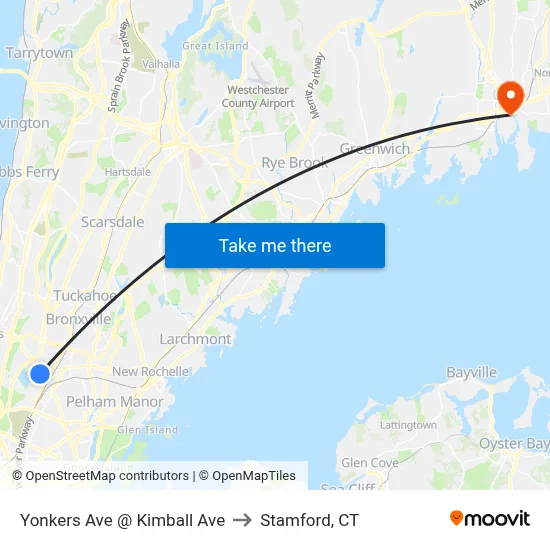 Yonkers Ave @ Kimball Ave to Stamford, CT map