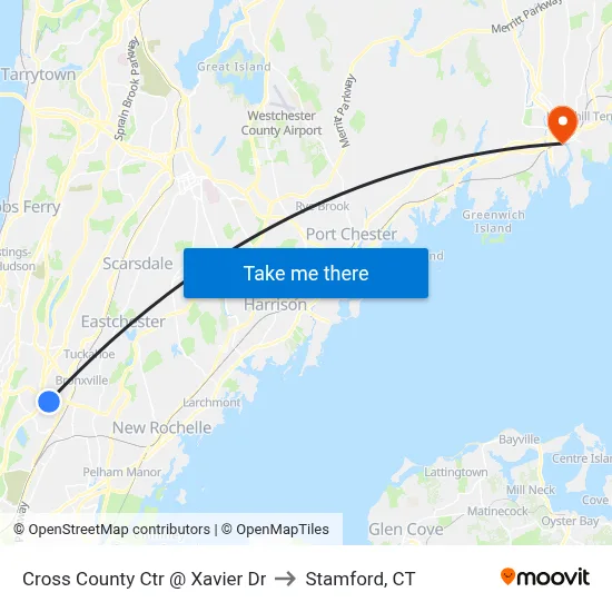 Cross County Ctr @ Xavier Dr to Stamford, CT map