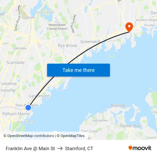 Franklin Ave @ Main St to Stamford, CT map