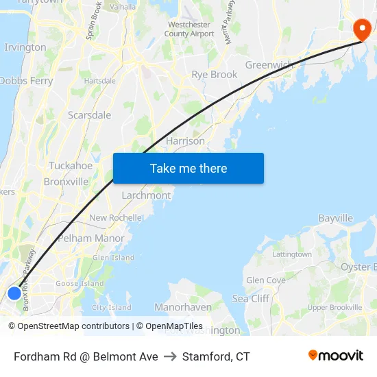Fordham Rd @ Belmont Ave to Stamford, CT map