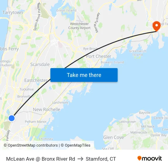 McLean Ave @ Bronx River Rd to Stamford, CT map