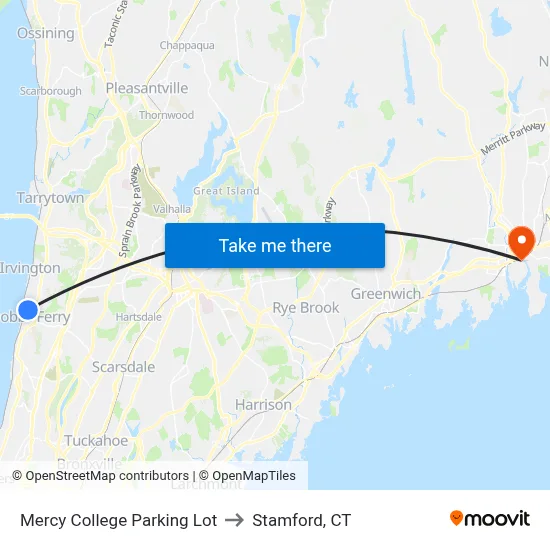 Mercy College Parking Lot to Stamford, CT map