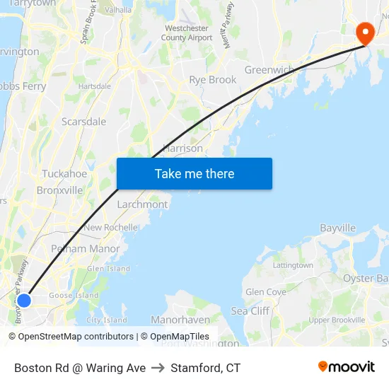Boston Rd @ Waring Ave to Stamford, CT map
