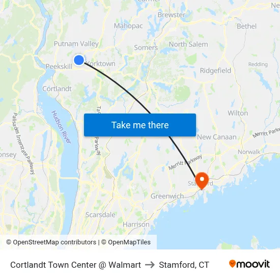 Cortlandt Town Center @ Walmart to Stamford, CT map