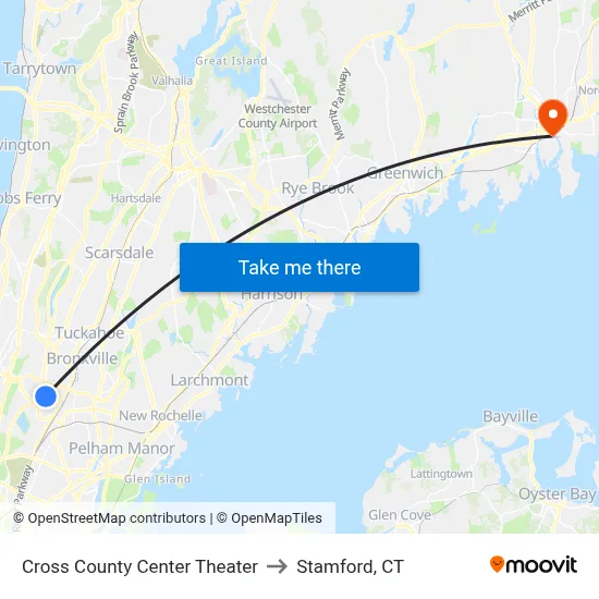 Cross County Center Theater to Stamford, CT map