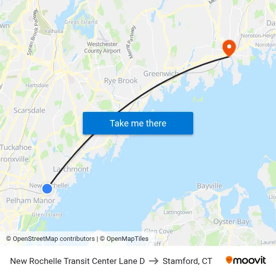 New Rochelle Transit Center Lane D to Stamford, CT map