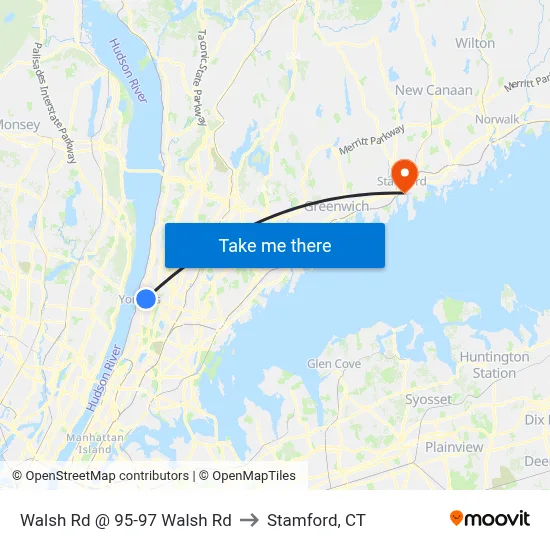 Walsh Rd @ 95-97 Walsh Rd to Stamford, CT map