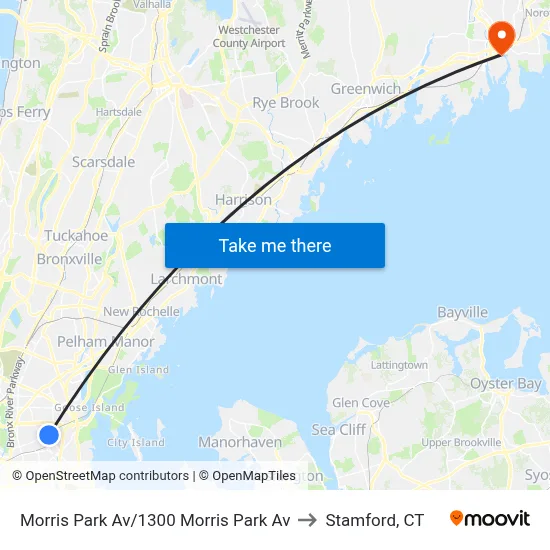 Morris Park Av/1300 Morris Park Av to Stamford, CT map