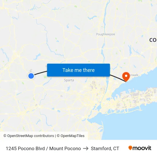 1245 Pocono Blvd / Mount Pocono to Stamford, CT map