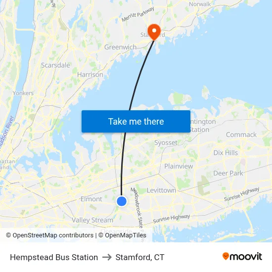 Hempstead Bus Station to Stamford, CT map