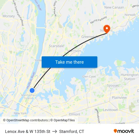 Lenox Ave & W 135th St to Stamford, CT map