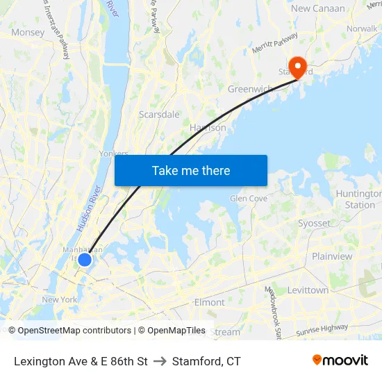 Lexington Ave & E 86th St to Stamford, CT map