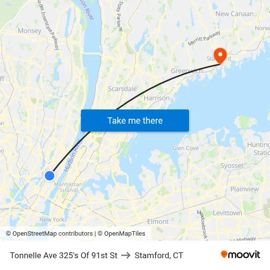 Tonnelle Ave 325's Of 91st St to Stamford, CT map