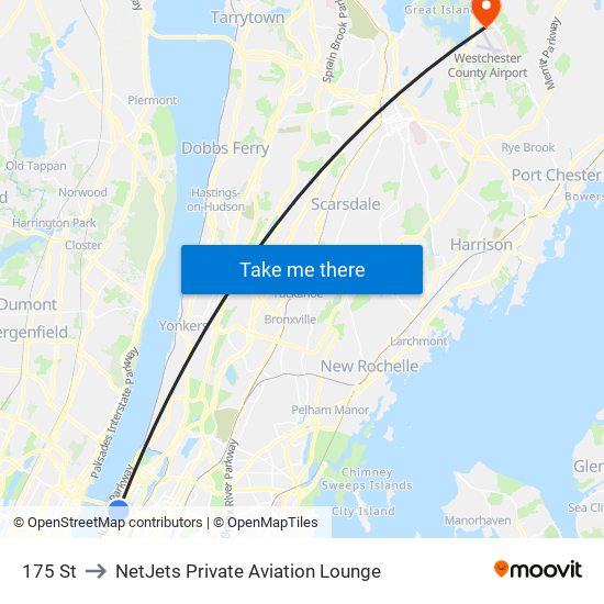 175 St to NetJets Private Aviation Lounge map