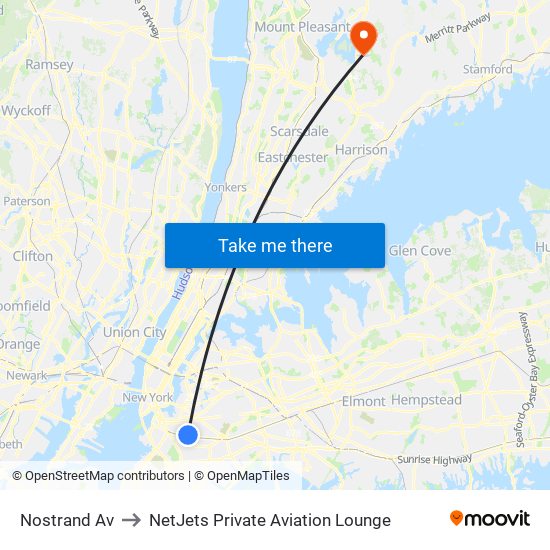 Nostrand Av to NetJets Private Aviation Lounge map