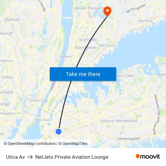 Utica Av to NetJets Private Aviation Lounge map