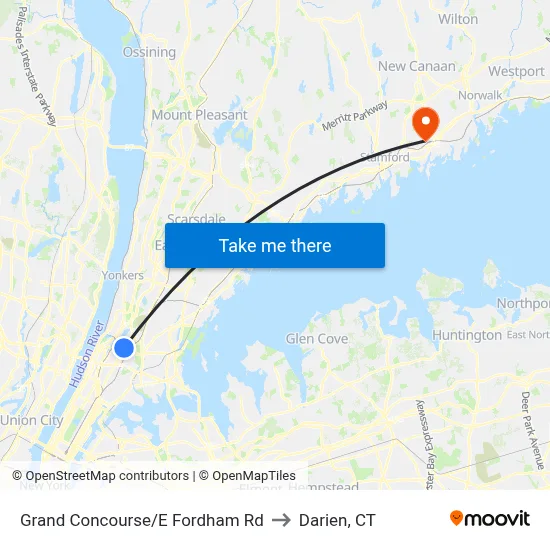 Grand Concourse/E Fordham Rd to Darien, CT map