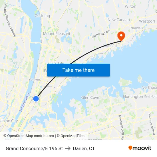 Grand Concourse/E 196 St to Darien, CT map