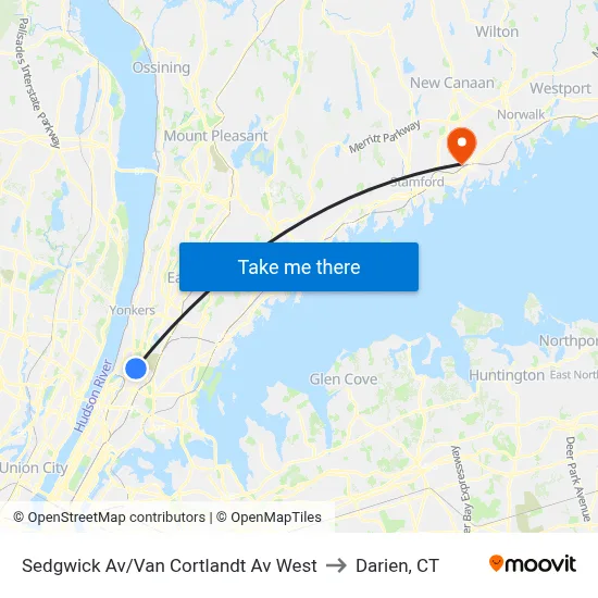 Sedgwick Av/Van Cortlandt Av West to Darien, CT map
