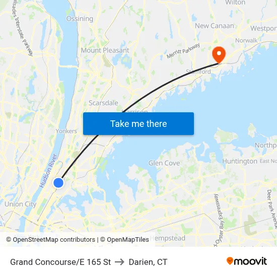 Grand Concourse/E 165 St to Darien, CT map