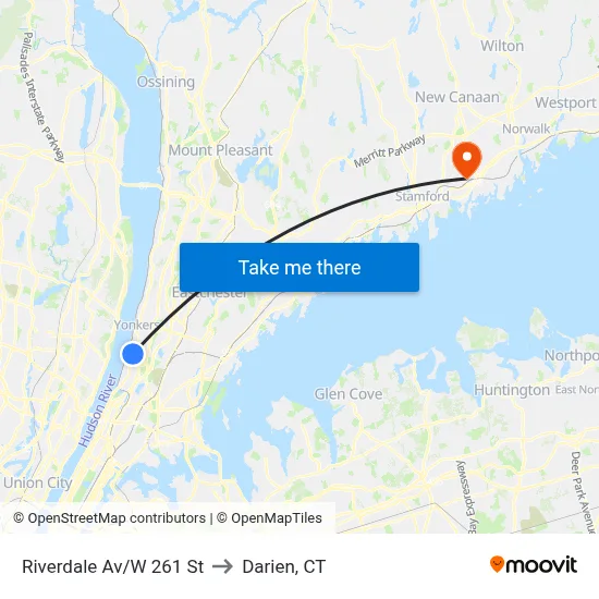 Riverdale Av/W 261 St to Darien, CT map