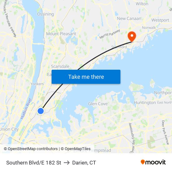 Southern Blvd/E 182 St to Darien, CT map