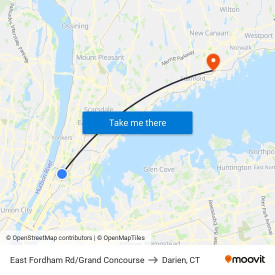 East Fordham Rd/Grand Concourse to Darien, CT map