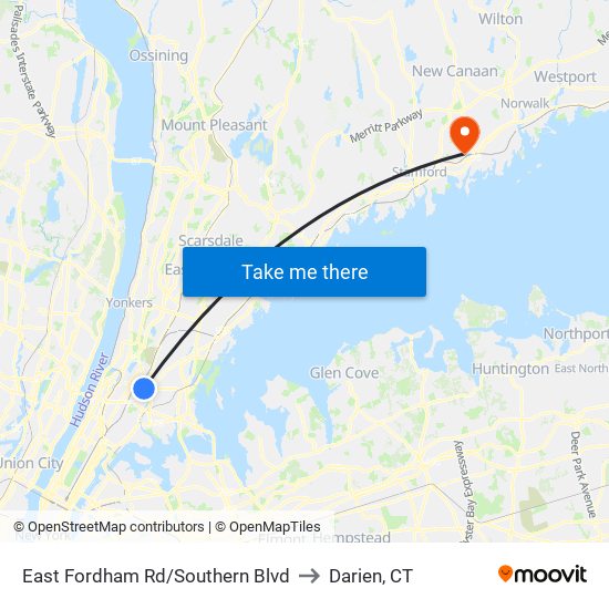 East Fordham Rd/Southern Blvd to Darien, CT map