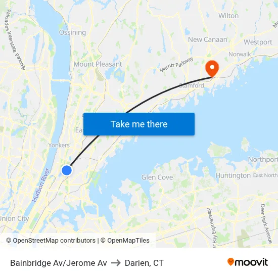 Bainbridge Av/Jerome Av to Darien, CT map