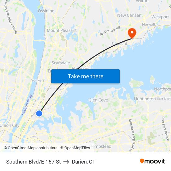 Southern Blvd/E 167 St to Darien, CT map