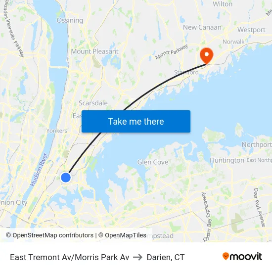 East Tremont Av/Morris Park Av to Darien, CT map
