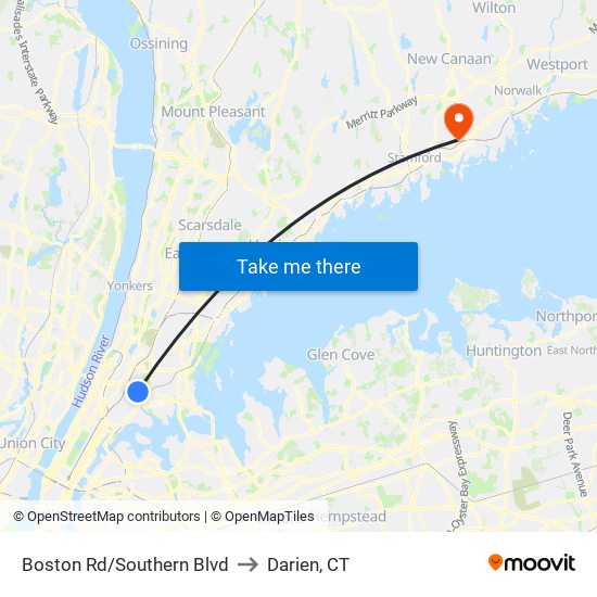 Boston Rd/Southern Blvd to Darien, CT map