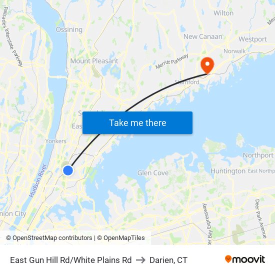 East Gun Hill Rd/White Plains Rd to Darien, CT map