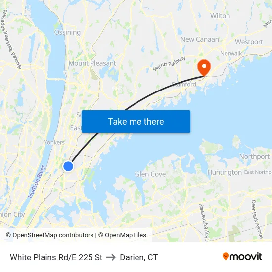 White Plains Rd/E 225 St to Darien, CT map
