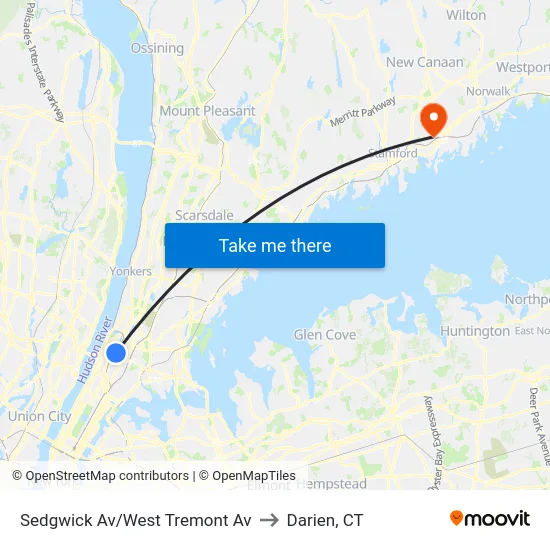 Sedgwick Av/West Tremont Av to Darien, CT map