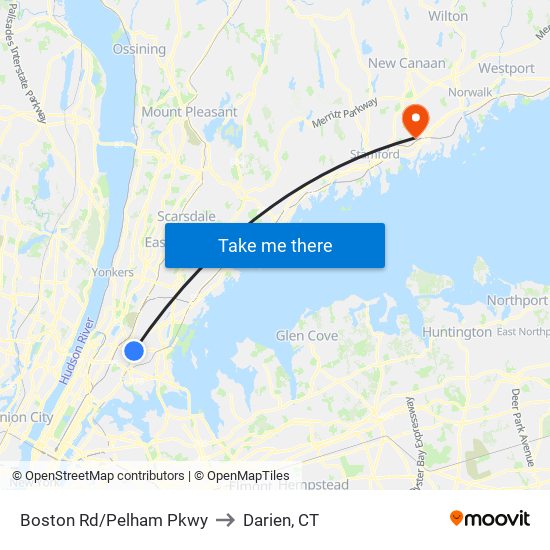 Boston Rd/Pelham Pkwy to Darien, CT map