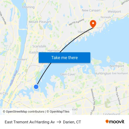 East Tremont Av/Harding Av to Darien, CT map